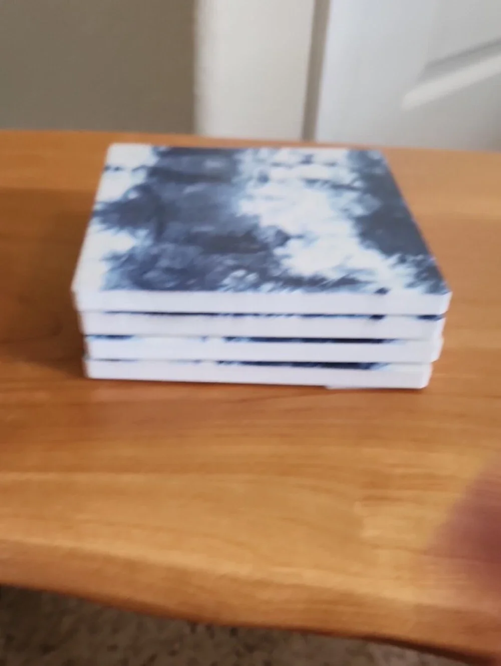 Set of 4 Blue and White Abstract Tile Coasters